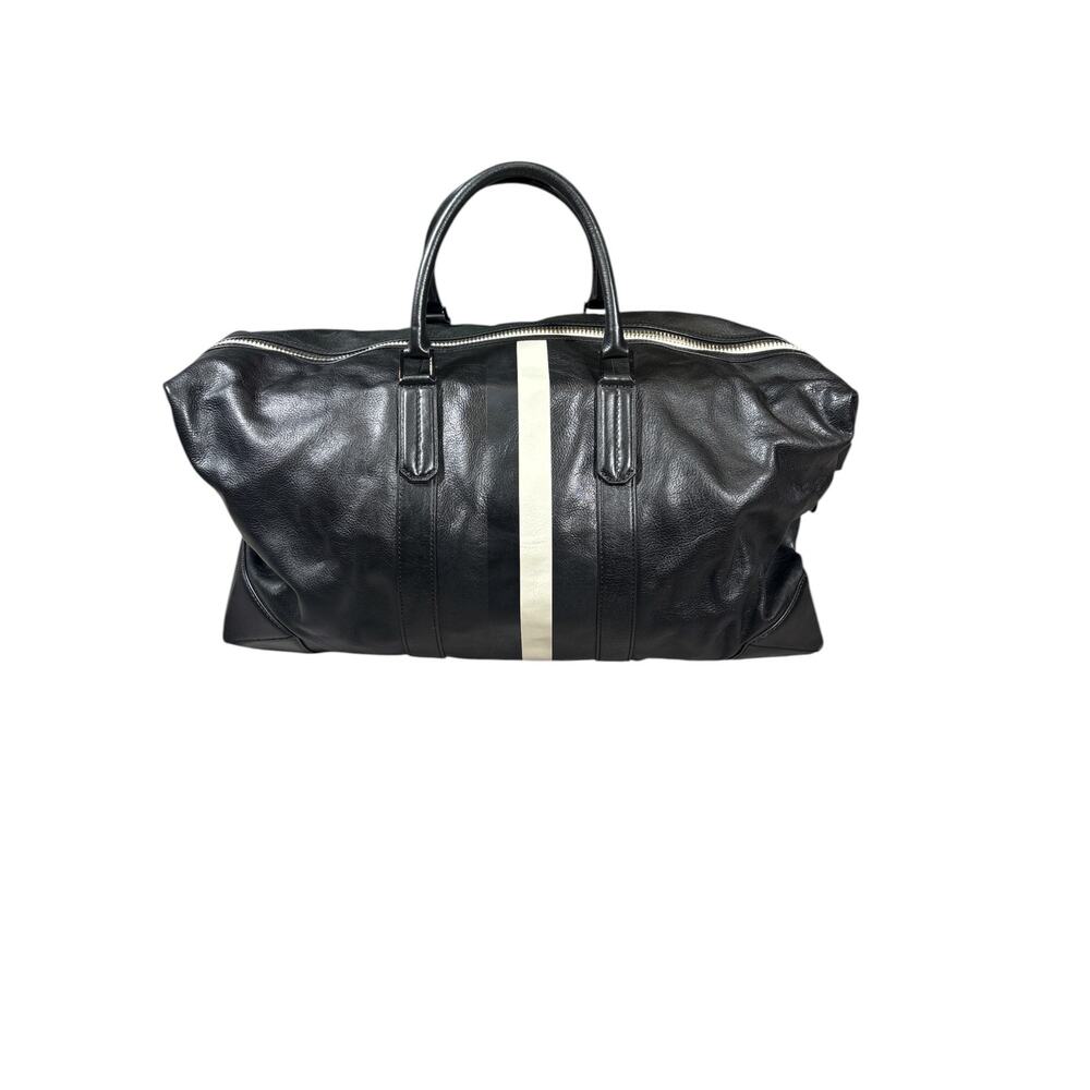 BEN MINKOFF LARGE LEATHER TRAVEL DUFFEL WITH STRIPE IN BLACK